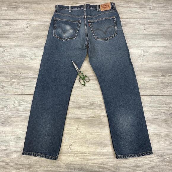 VTG Levis 505 Jeans Mens 36x32 Blue Dark Wash Denim Distressed Faded Wear Y2K - Picture 6 of 9